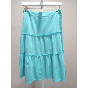 Banana Republic Turquoise Blue Cotton Gauze Tiered Ruffle Midi Skirt Size 4